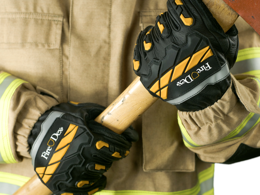 Firefighter with gloves